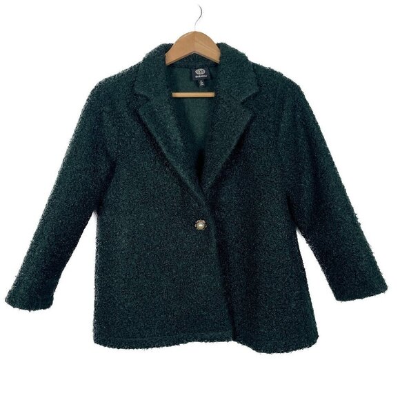 Bobeau Size: S Evergreen Boucle Teddy Jacket w/ Pearl Button Closure - Picture 1 of 6